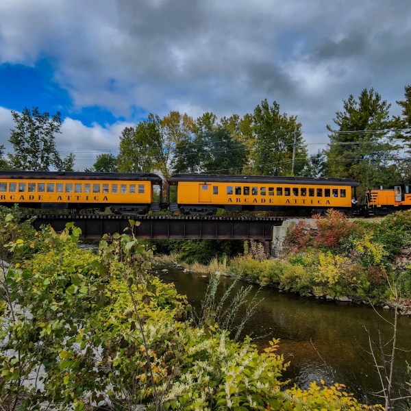 a train traveling over a bridge