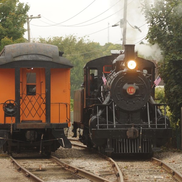 a train engine carrying carts down a track