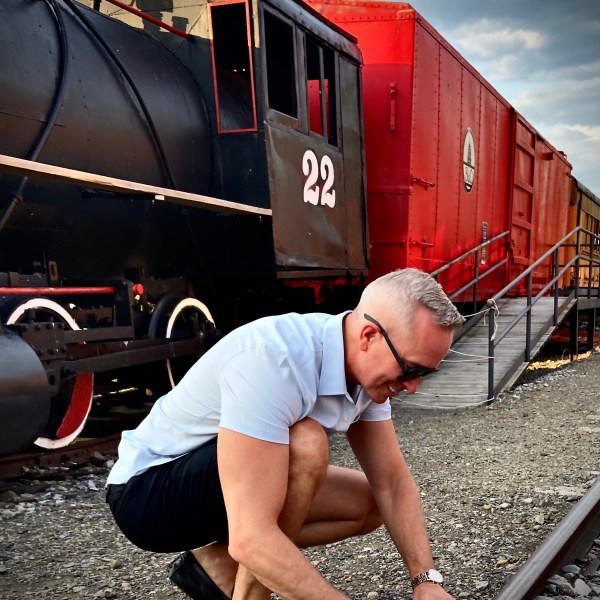 a person sitting on a train